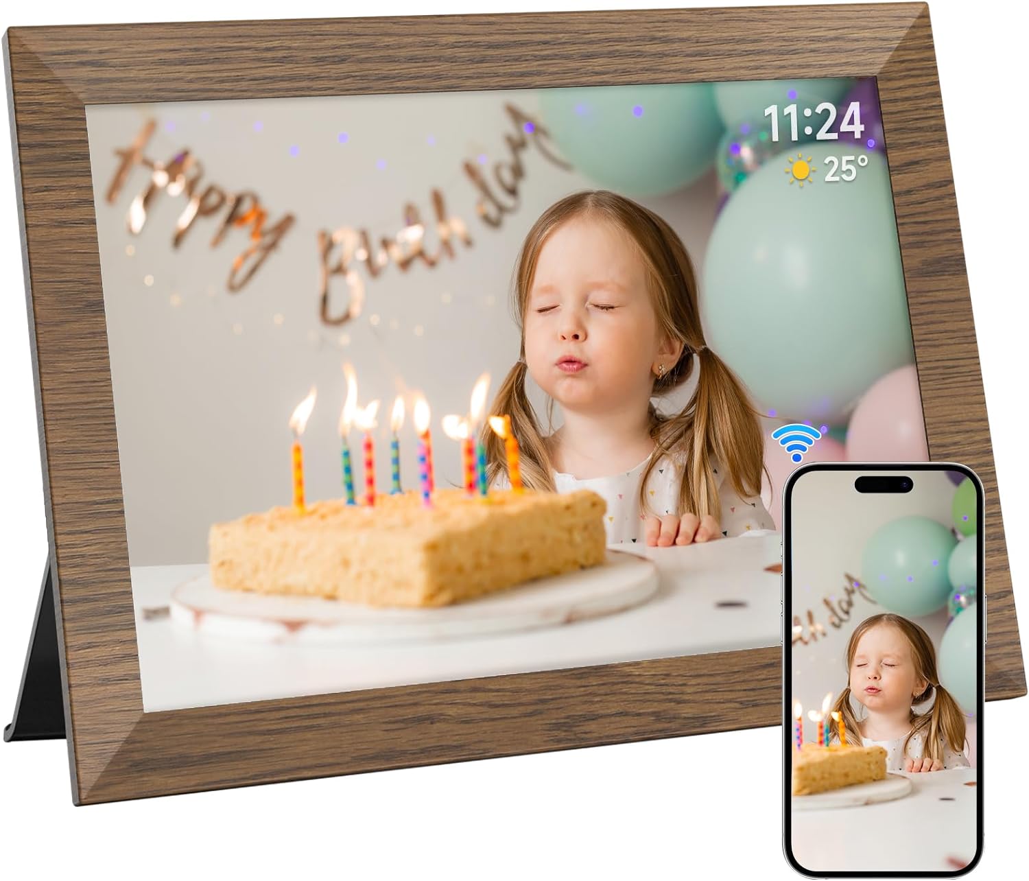 AHOWAI 32GB Digital Photo Frame WiFi 10.1 Inch with 1280x800 IPS LCD Touchscreen, Auto-Rotate and Audio, Quick and Easy Share Photos or Videos via the FREE Frameo App, Best Gift for Favorite.