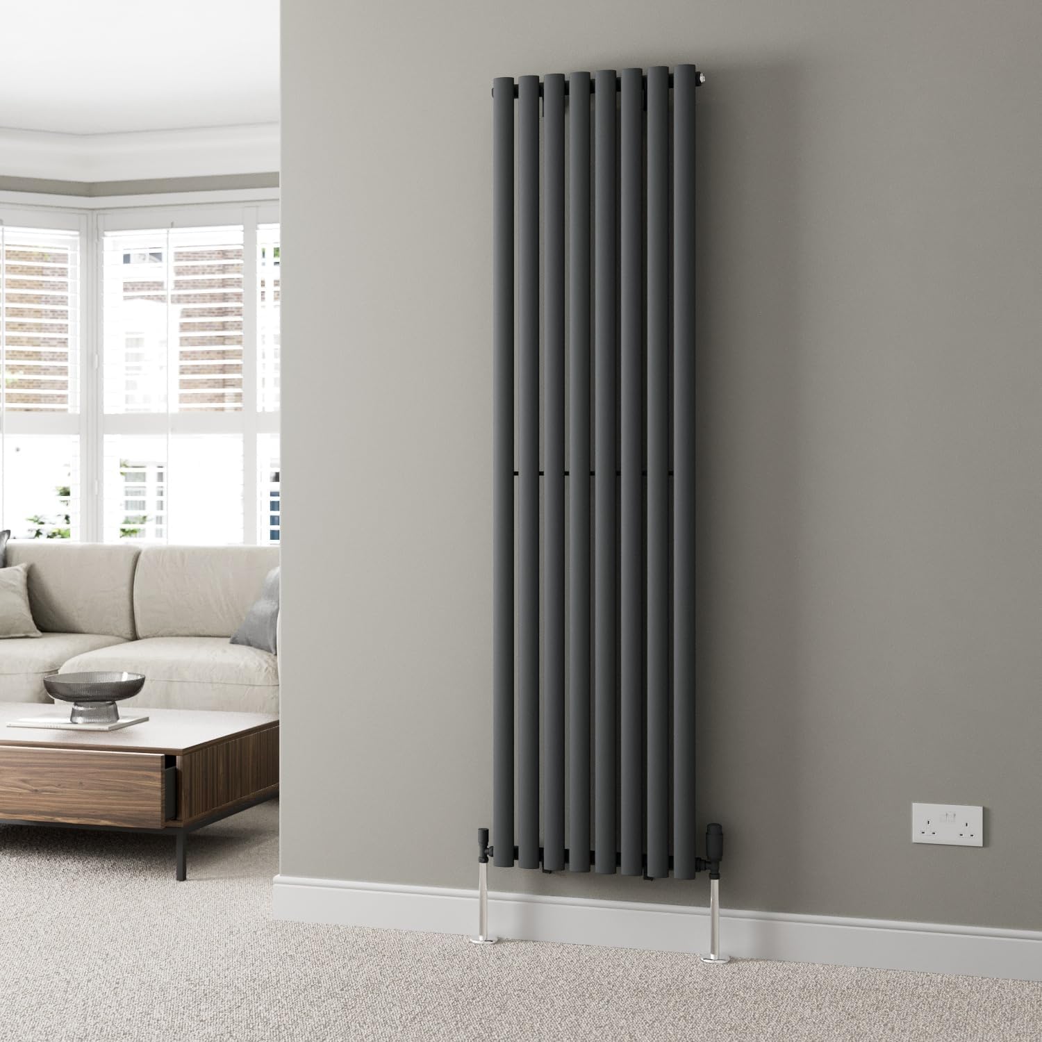 DuraTherm® 600 x 600mm Anthracite Horizontal Designer Radiator Double Column Oval Tube Modern Central Heating Panel Bathroom Radiators.