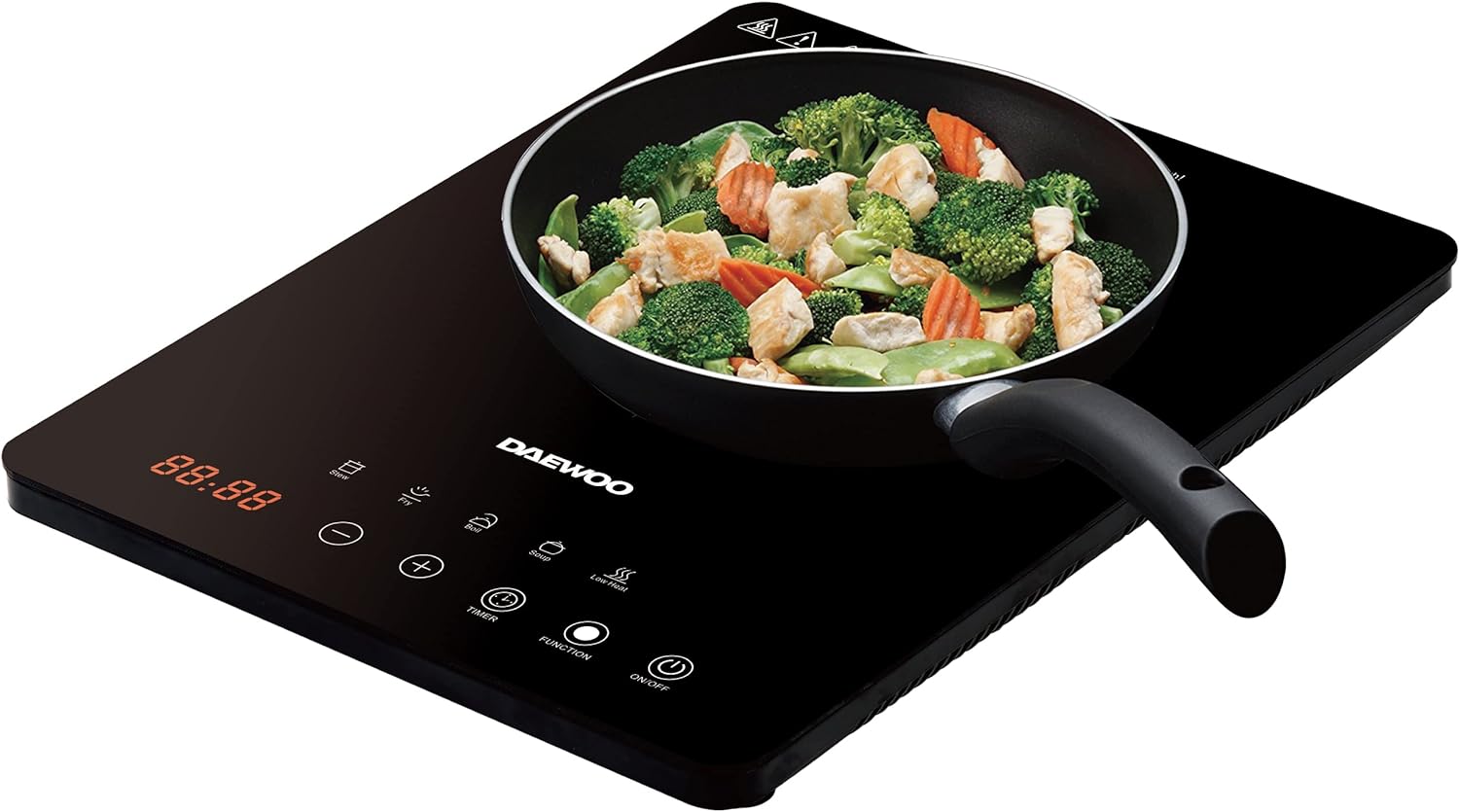 Daewoo SDA1805 2000W Electric Single Induction Hob with Built-In Timer and Adjustable Temperature Settings, Automatic Switch Off and Overheat Protection, 220-240v,package may vary,Black.