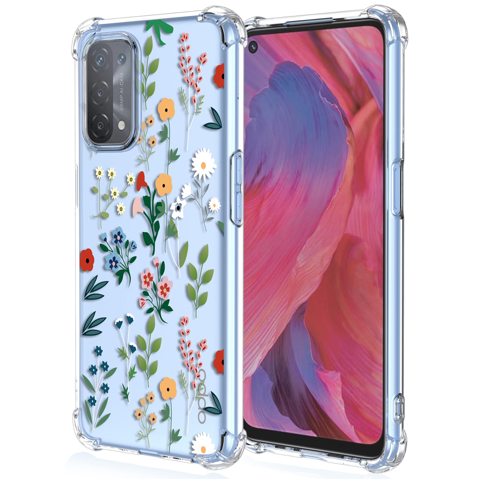 XINYEXIN Case for OPPO A74 5G / OPPO A54 5G, Painting Flower Pattern Clear Case Soft TPU Silicone Case Slim Shockproof Bumper Girl Women Phone Cover - Daisy.