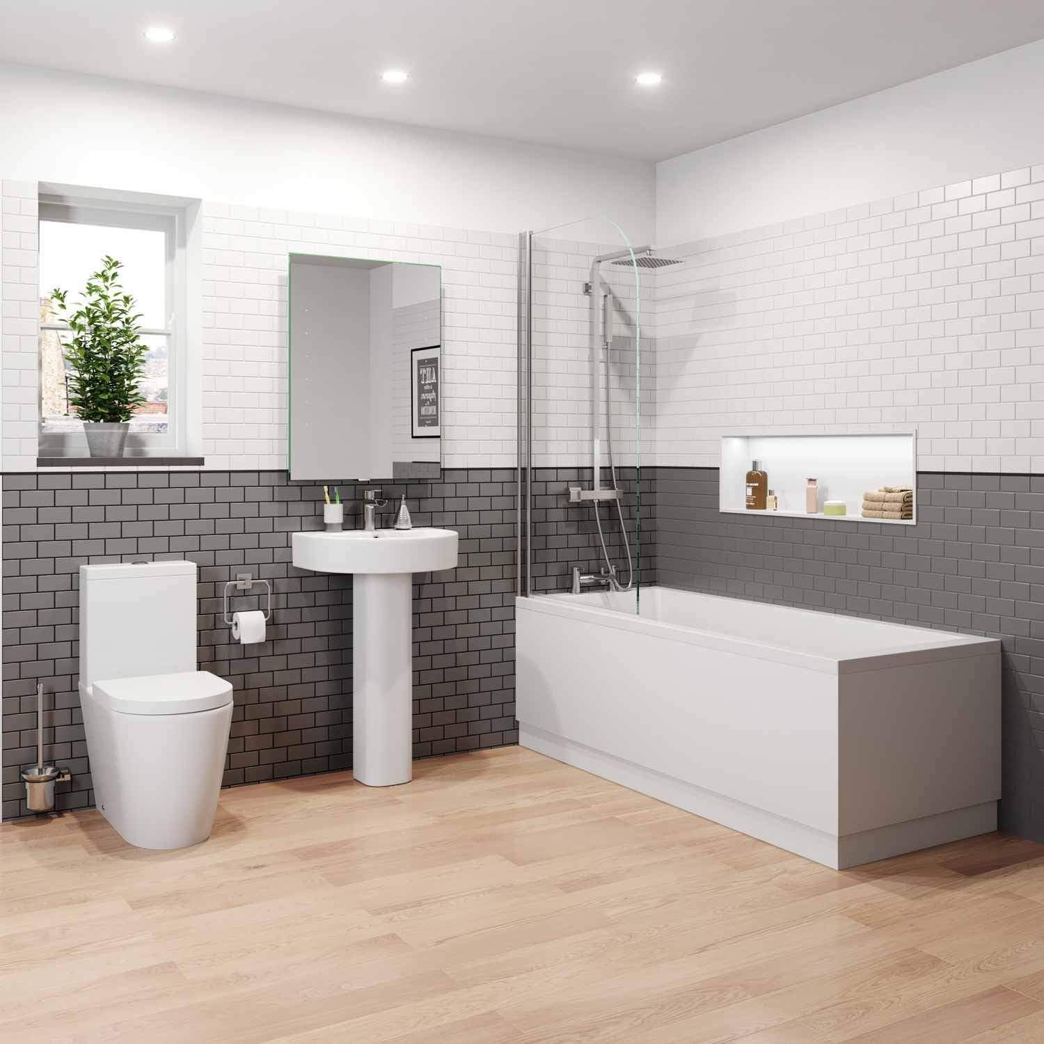 Affine Bathroom Suite Basin Pedestal Close Coupled Toilet Single Ended Bath White 1700.