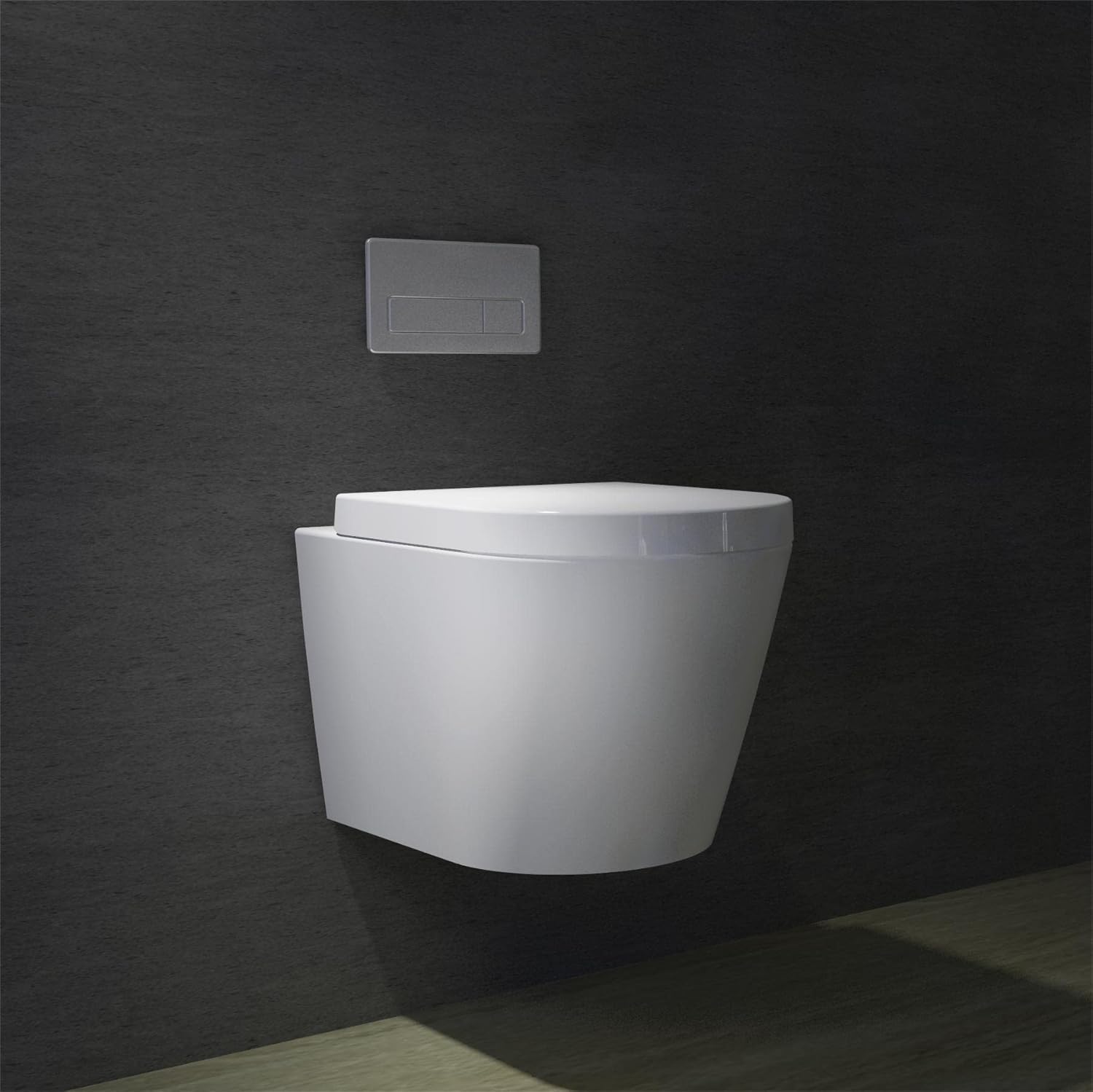 Biubiubath Rimless Wall Hung Toilet & Soft Close Seat Modern Bathroom White Ceramic WC Pan.