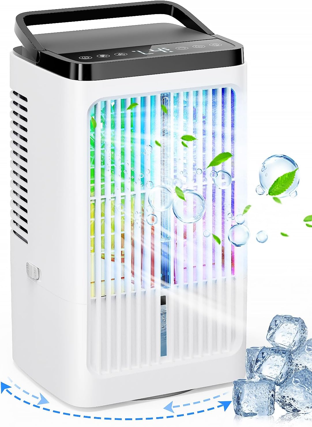 Portable Air Conditioner,CAIKEZI 4 in 1 Air Cooler,Mini Evaporative Cooler, 90° Oscillating Portable Mobile Air Conditioner with Night Light and Timer for Home & Office.