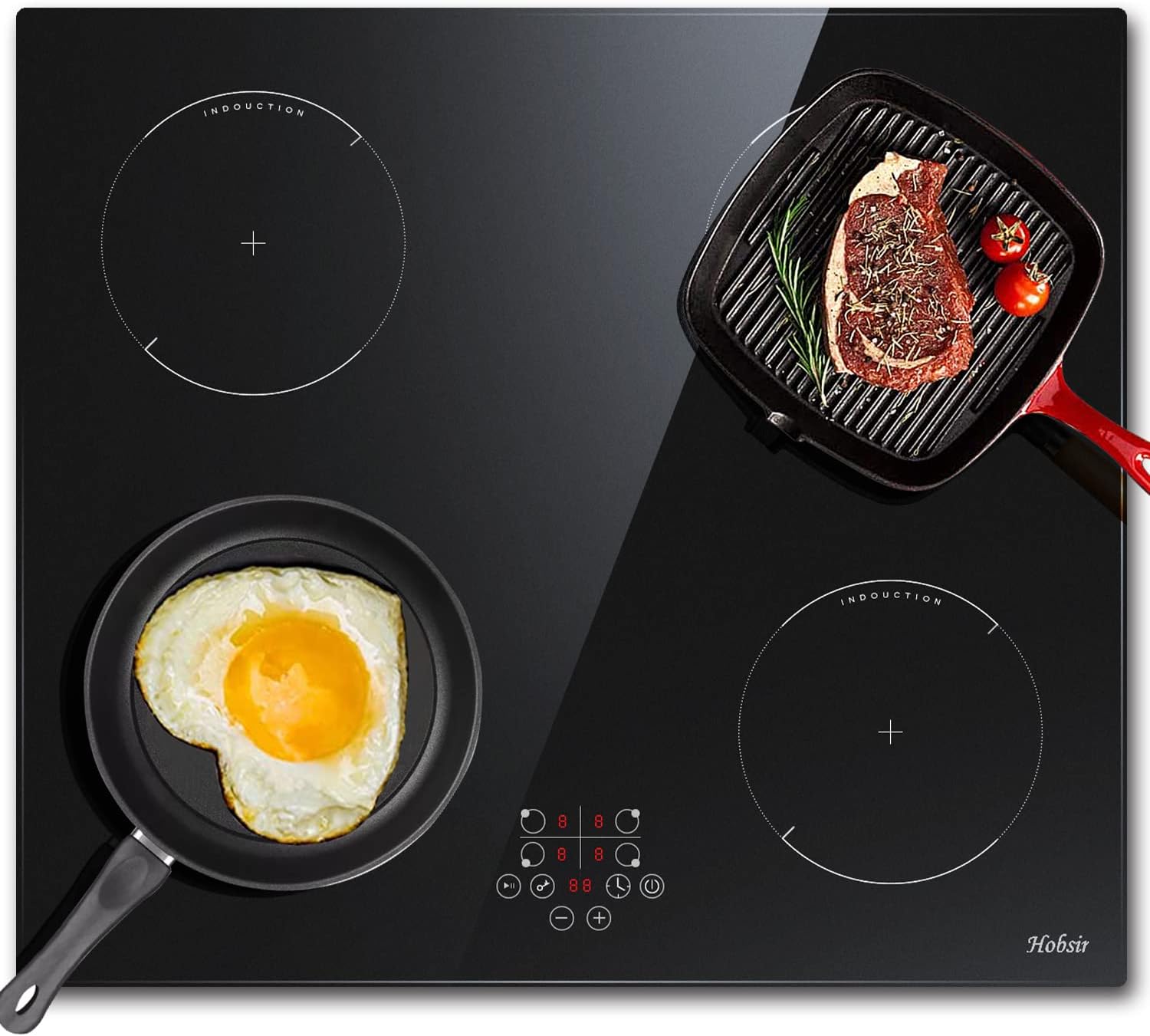 Hobsir hob Induction Hob 4 Zones Built-in Electric Hob 60cm Induction Cooker 6400w Touch control, Child-safety Lock, Stop&go Function, Hard Wire, No Plug Included.