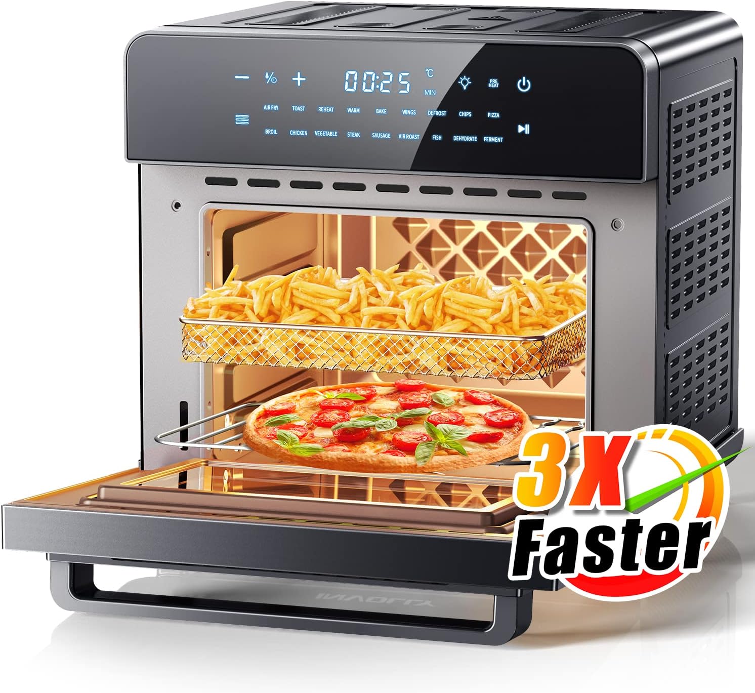 Involly 18 in 1 Air Fryer Oven, 15L Countertop Convection Mini Oven, Digital Table-top Air Fryers Toaster Oven, Compact Electric Pizza Oven, Roast, Bake, Grill and Dehydrate, Stainless Steel, 1600W.