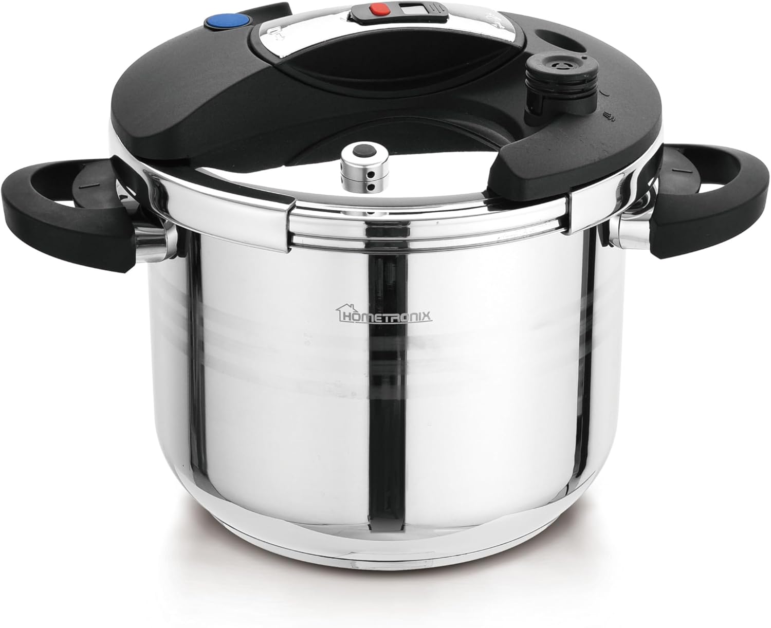 HomeTronix 8 Litre Pressure Cooker with LED Pressure Display, Steamer Basket, Double Side Handles Stainless Steel, Silver with Extra glass Lid.