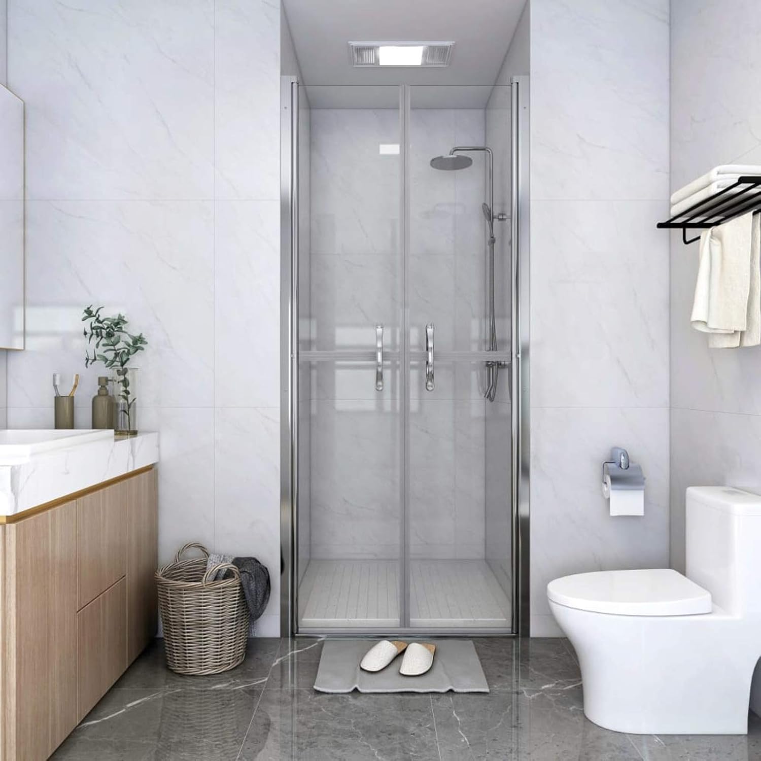 Bopdu Shower Door Walkin Shower Screen Panel Walk-in Shower Wall Clear ESG Shower Screen with Handles Bathroom Washroom Screen Partition 81x190 cm.