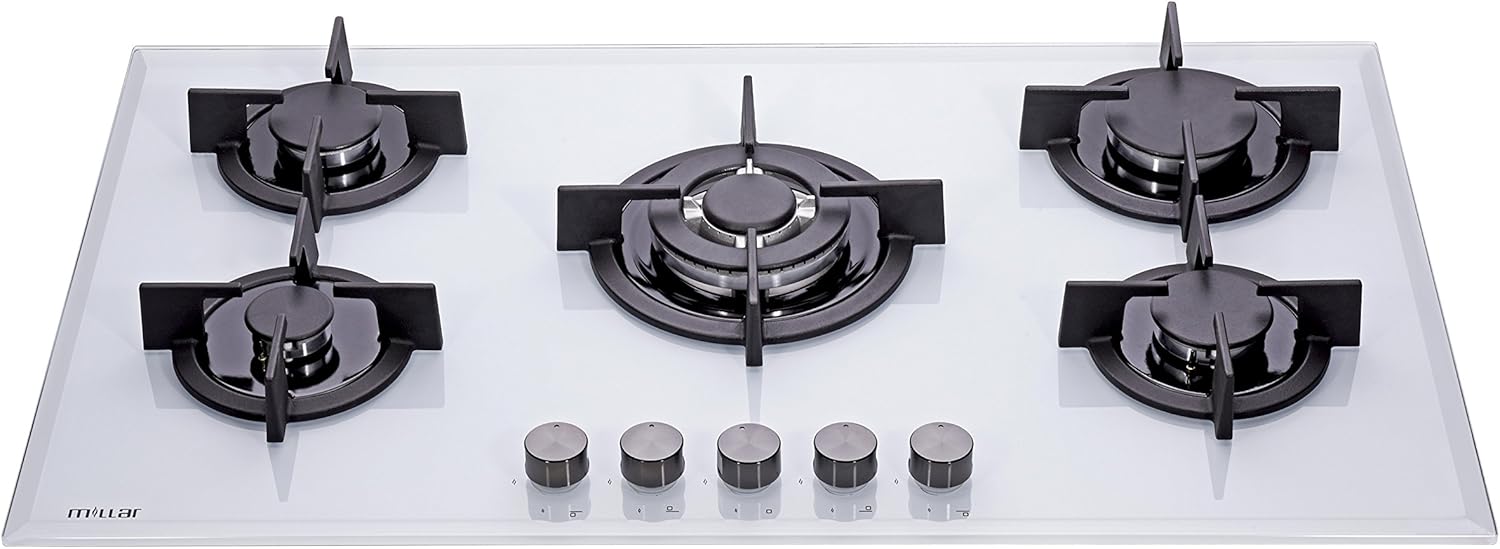 Millar GH9051PW Tempered glass hob with 5 gas burners white 90 cm.