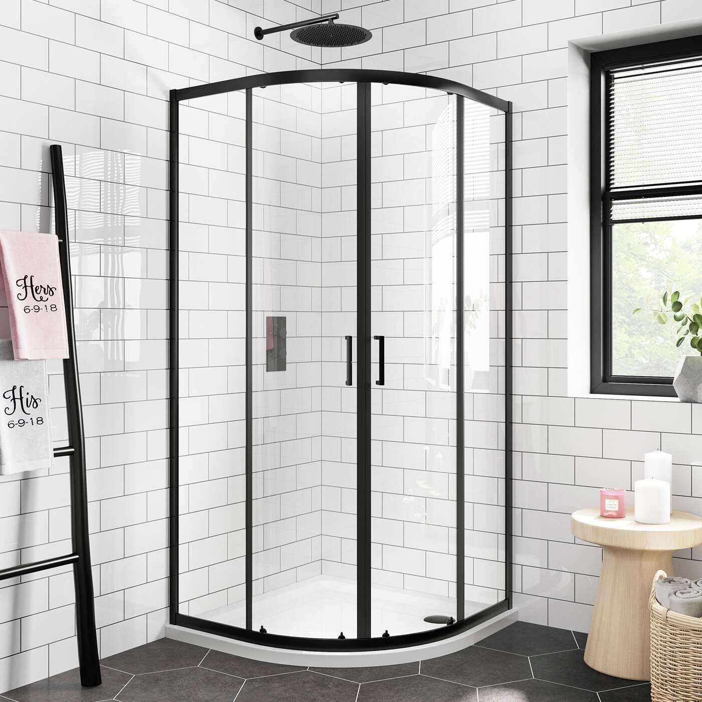 Matt Black 6mm Quadrant Shower Enclosure (1000W x 800D x 1850H).