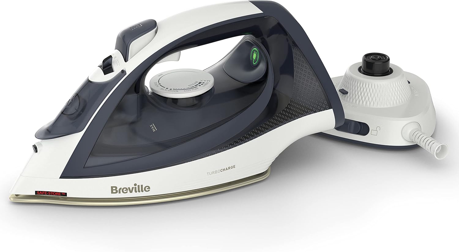 Breville Turbo Charge Cordless Iron | 2600W | Fast Charging & Heat Up | 130g Steam Shot | 260ml Water Tank | Blue & White [VIN439].