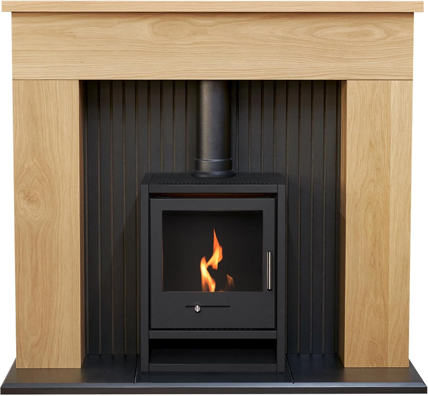 Adam Innsbruck Stove Fireplace in Oak with OKO S1 Bio Ethanol Stove in Charcoal Grey, 45 Inch.