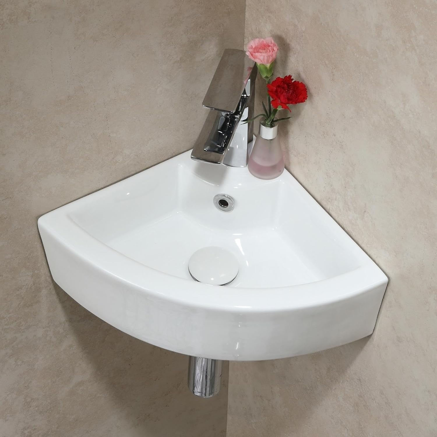 Bathroom Sink Corner Sink White Ceramic - Wall-Mounted Wash Basin - Triangle Modern Design Cloakroom Basin with Overflow Hole - Countertop Basin Small Bathroom Sink 460 x 320 x 125mm.