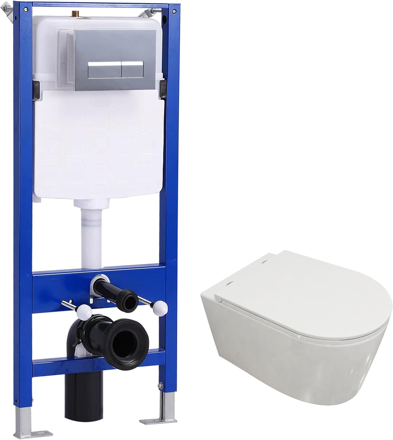 Bathroom 1140MM Concealed Cistern with Rimless Round Wall Hung Toilet.