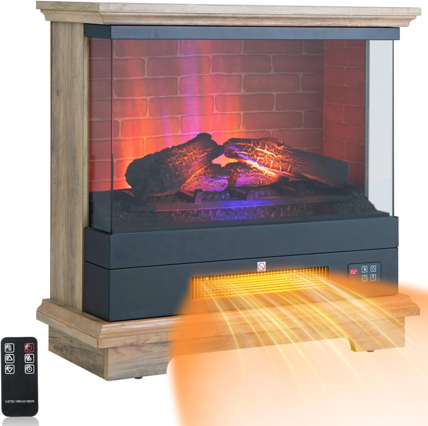 GiantexUK 27”/68cm Electric Fireplace, 3-Sided Fire Heater with 3-Level Flame Effect, Adjustable Temperature, Timer & Overheat Protection, Freestanding Stove Fire Surrounds, 1800-2000W (Black).