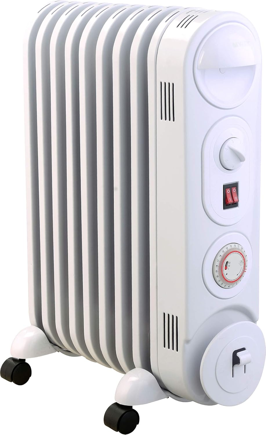 MYLEK Oil Filled Radiator Electric Heater, Portable 2.5KW Black, Thermostat & 24hr Repeat Timer, 3 Heat Settings (Safe Fin Modern Design).