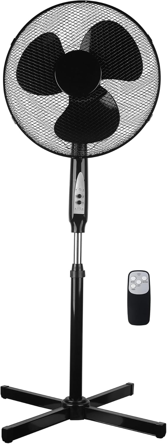 COZYBRITE Pedestal Fan Cooling 16 inch with Remote Control Standing Electric Oscillating Floor Fans 3 Wind Modes 7.5 Hours Timer 3 Speed Setting Adjustable Height Tilt Angle for Home FS40-91R (Black).