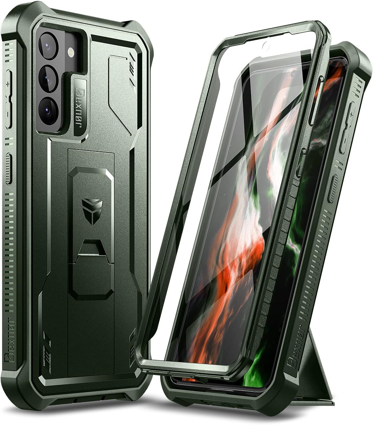 Dexnor Case for Samsung Galaxy S21 Plus S21+ 5G 6.7 Inch with Built-in Screen Protector Military Grade Armour Heavy Duty 360 Full Body Shockproof Bumper Protection Cover with Stand - Black