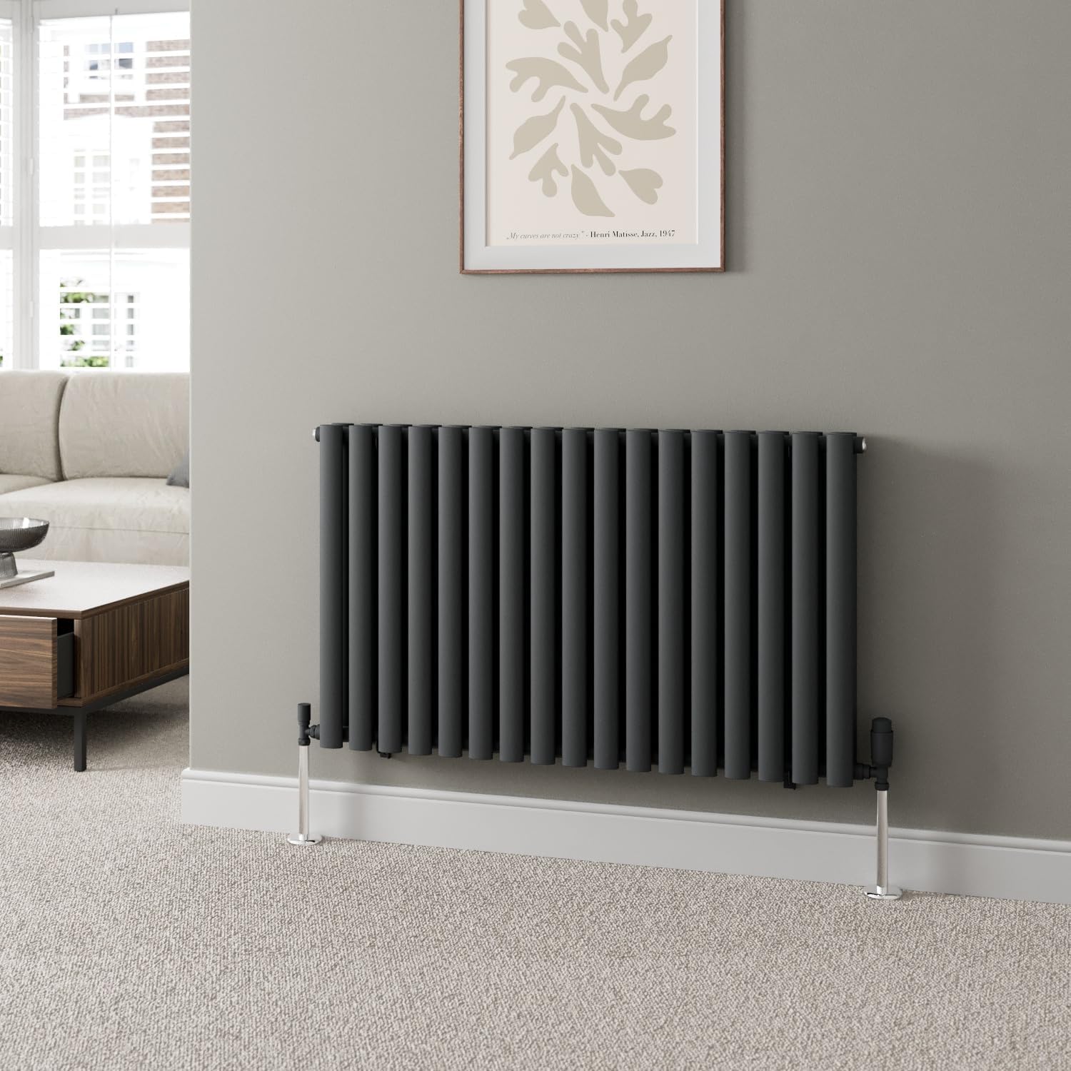 DuraTherm® 600 x 600mm Anthracite Horizontal Designer Radiator Double Column Oval Tube Modern Central Heating Panel Bathroom Radiators.