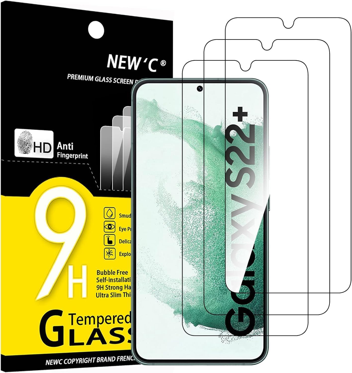 NEW'C 3 Pack Designed for Samsung Galaxy S22 5G, Screen Protector Tempered Glass,Case Friendly Scratch-proof, Bubble Free, Ultra Resistant.