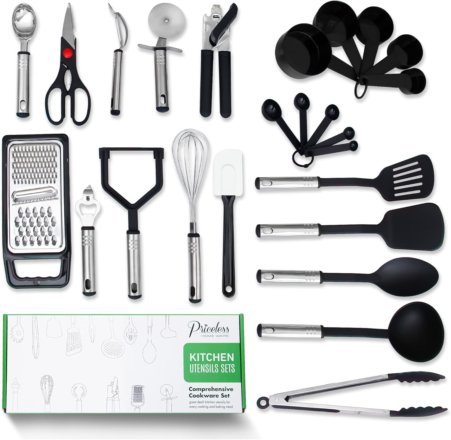 Priceless Homeware Kitchen Utensils Set - 17 Cooking Utensils Set, Nylon & Stainless Steel Kitchen Tool - Non-Stick & Heat Resistant Kitchen Gadgets Set -Cooking Ladles.