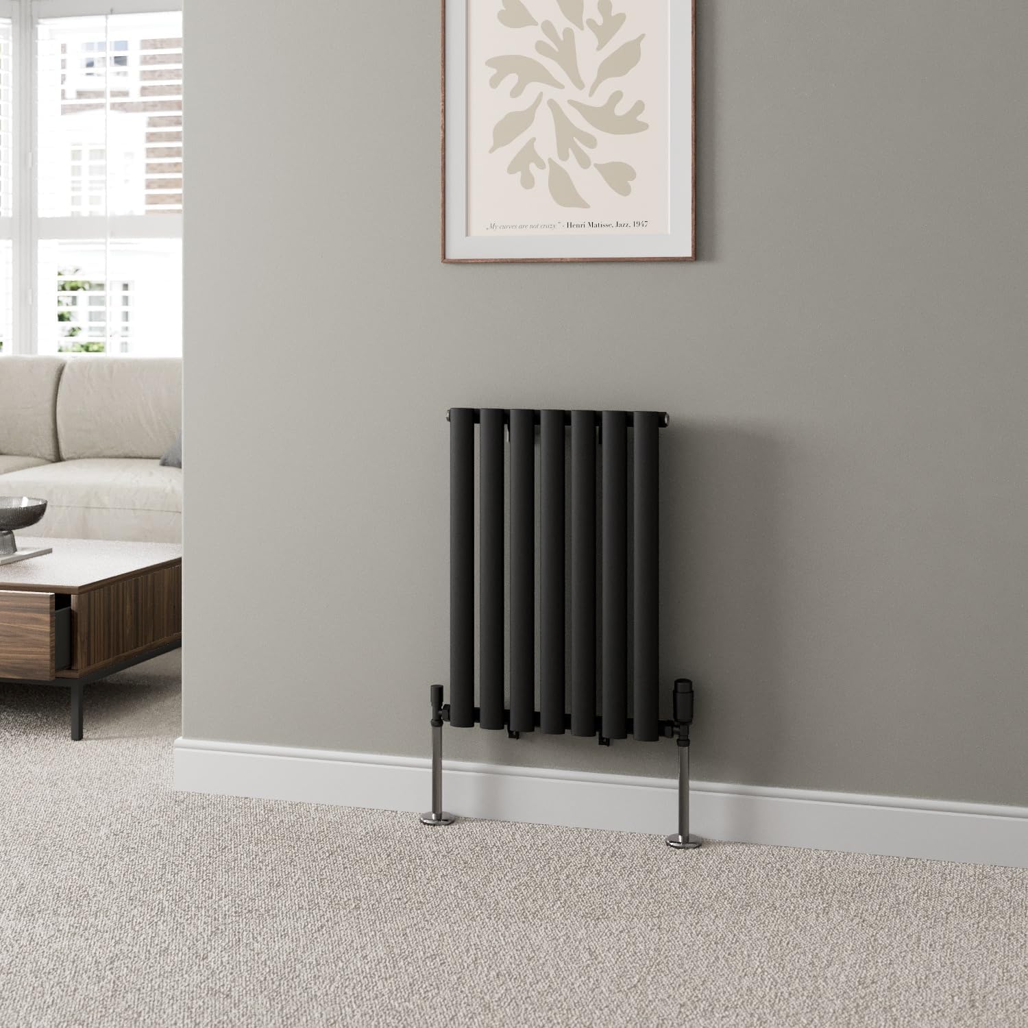 DuraTherm® 600 x 600mm Anthracite Horizontal Designer Radiator Double Column Oval Tube Modern Central Heating Panel Bathroom Radiators.