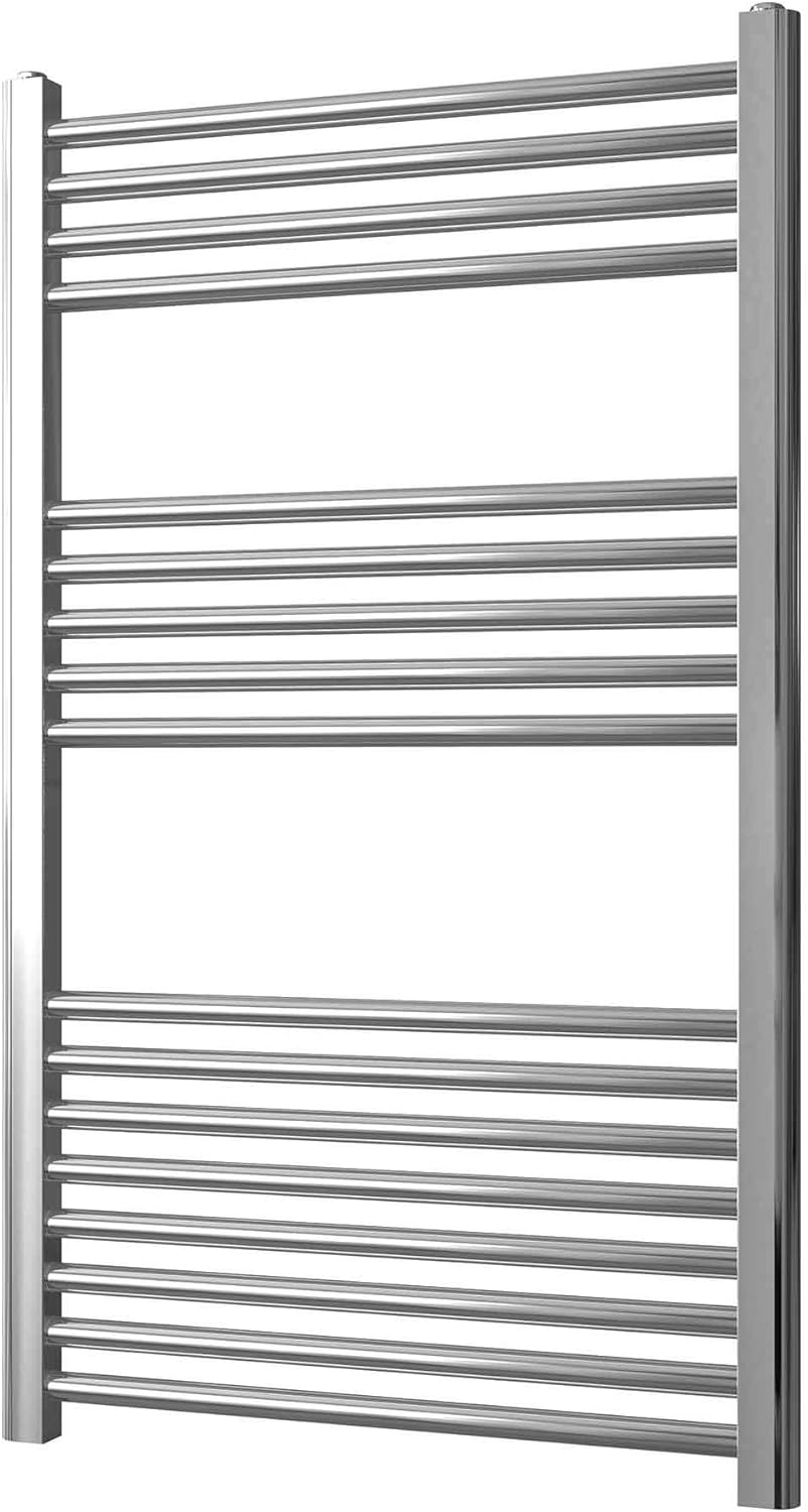 Greened House Chrome Straight Heated Towel Rail 600mm wide x 1000mm high Flat Central Heating Towel Radiator.