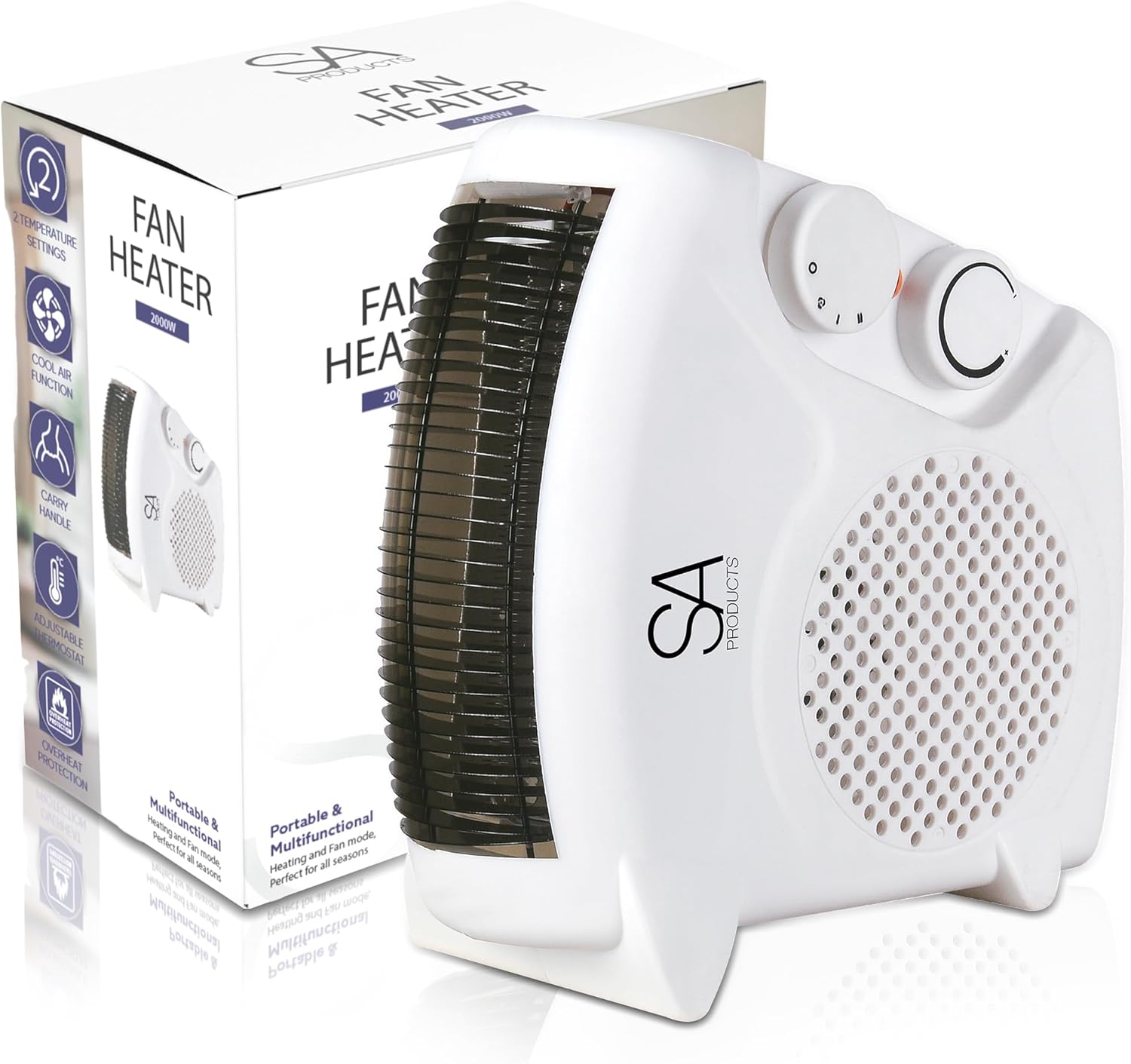 SA Products Fan Heater with 2 Heat Settings & Cool Function – Portable Heater Fan Heaters for Home with Variable Thermostat | Space Heater | Portable Electric Heater | Low Energy Heaters for home.