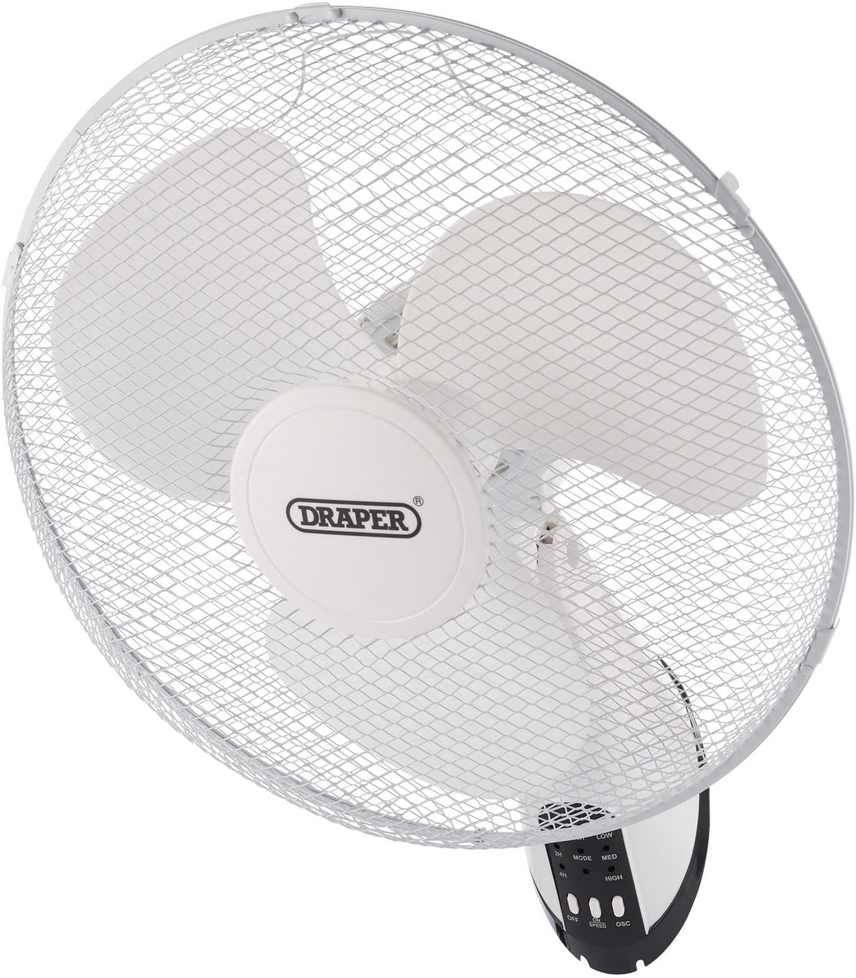 Draper 70975 Oscillating Wall Mounted Fan with Remote Control, 16", 3 Speed , White.