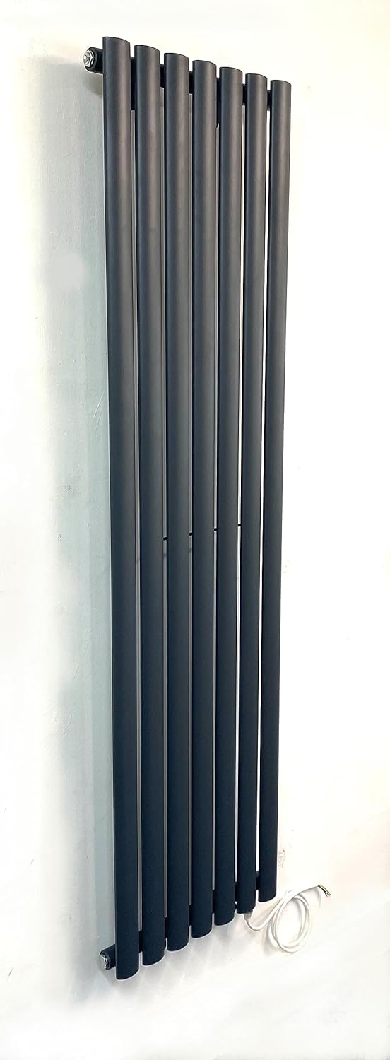 Greened House Electric Radiator 1600 H x 420 w Anthracite Oval Tube Single Panel Vertical Tall Column Radiator.