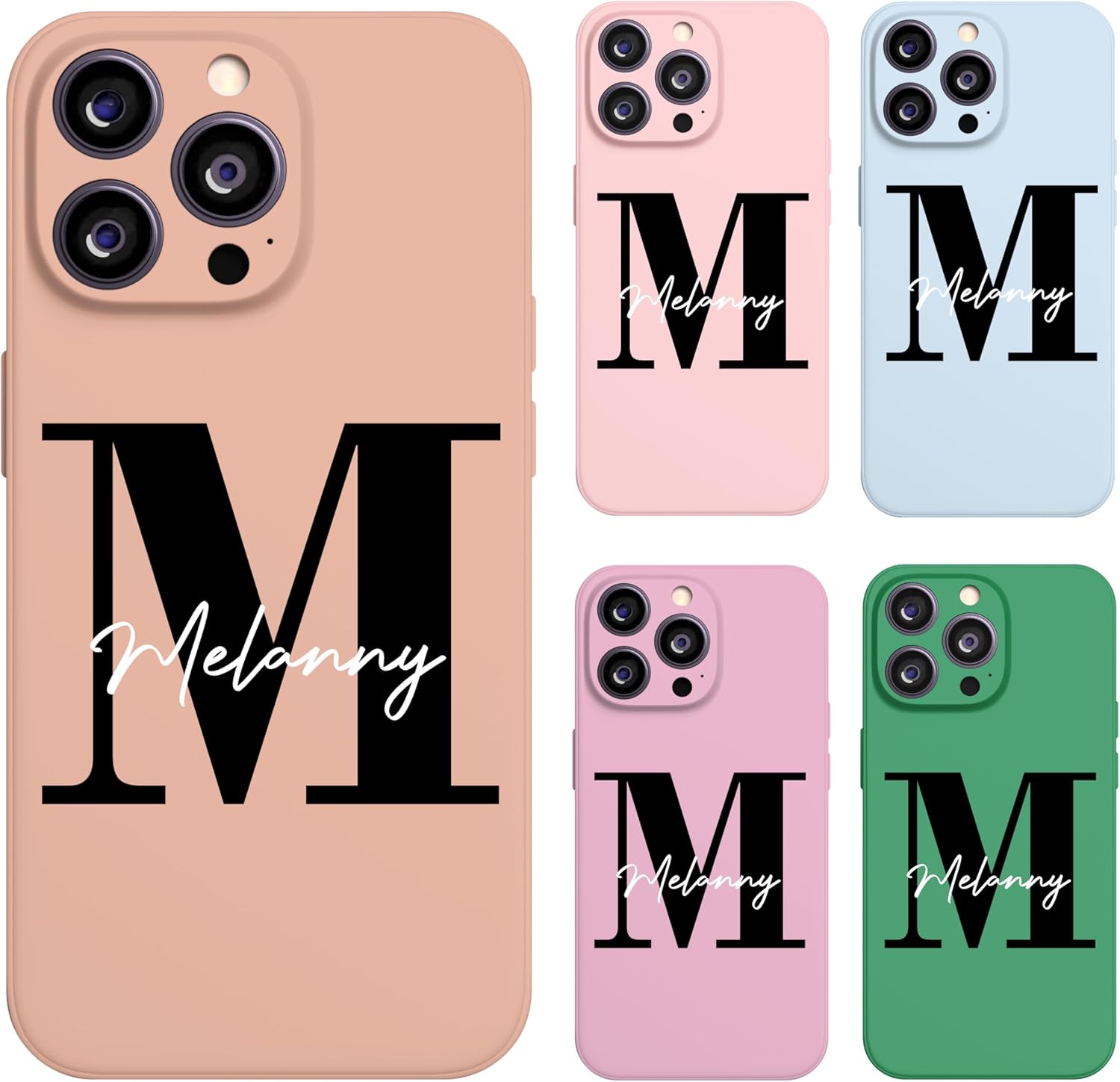 Personalised Case For Apple iPhone 16, 15, 14, Pro, Max, Plus 13, 12, 11, X, XR, SE, 8, 7, Fully Printed 3D Soft TPU Custom Cover individual Own Initial Name (Black Initial With Name).