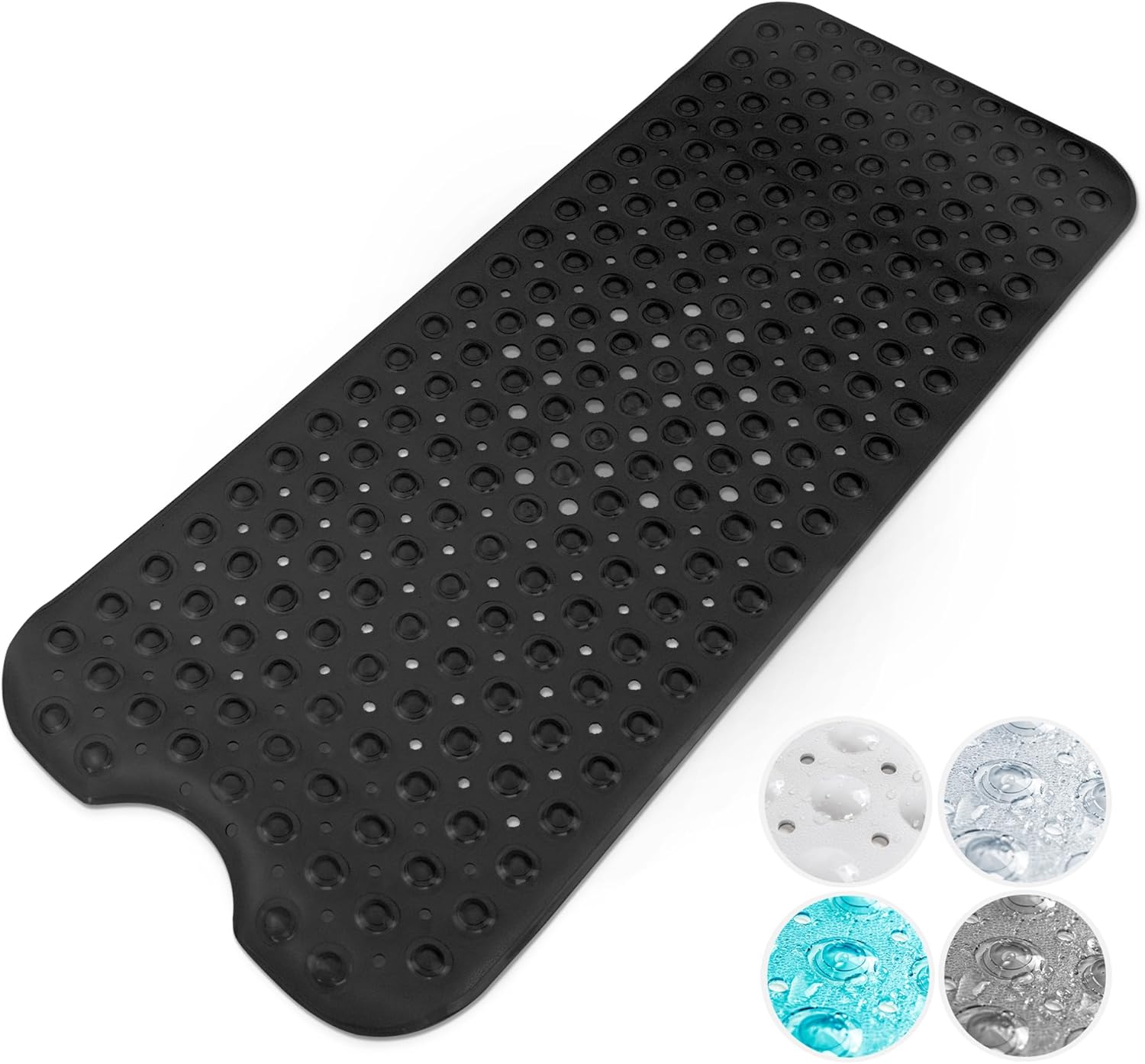 KEPLIN Premium Non-Slip Bath Mat - 200 Suction Cups, BPA, Latex Free, Mildew Resistant, Machine Washable - Safe, Durable & Comfortable for Shower Runner & Bathroom Tubs Extra Long (40x100cm) - Black.