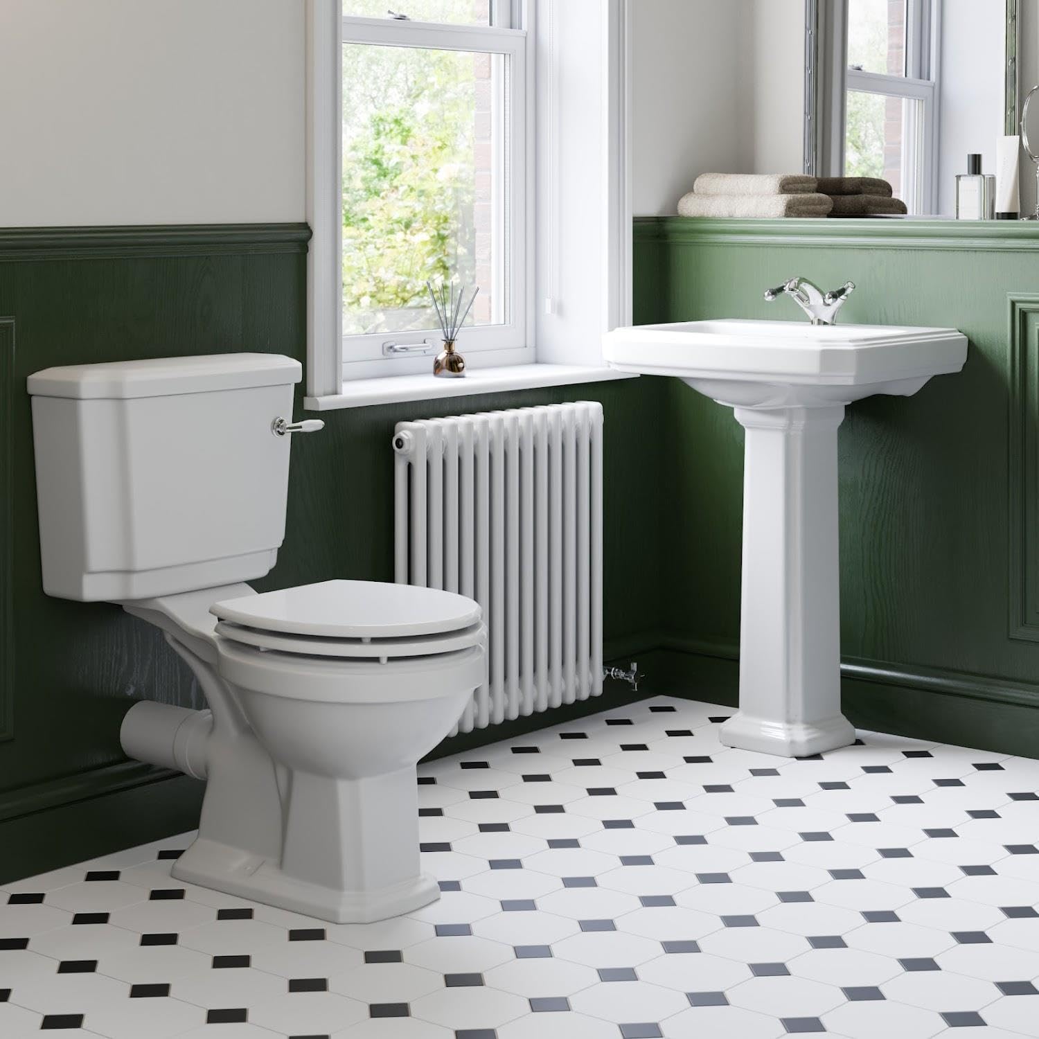 Traditional Cloakroom Suite Close Coupled Toilet WC 1 Tap Hole Basin Bathroom.