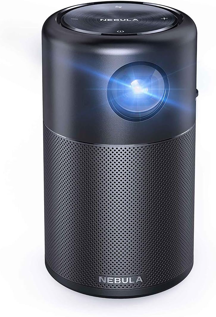 Anker NEBULA Capsule Mini Pojector, Smart Wi-Fi, Portable, 100 ANSI Lumen, 360° Speaker, 100 Inch Picture, 4-Hour Video Playtime, Neat Movie Projector, Home Entertainment.