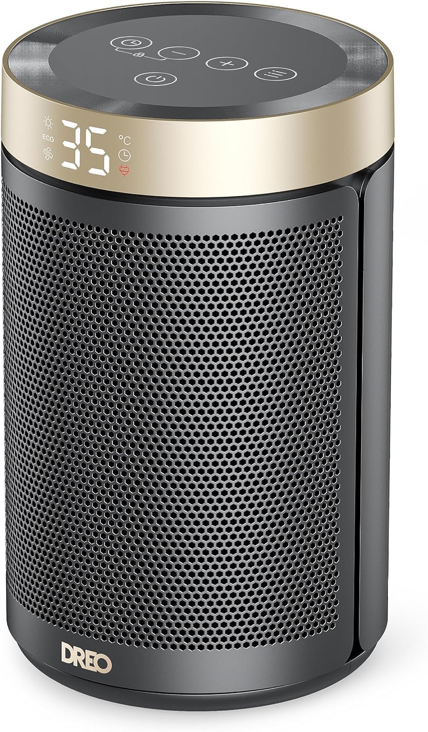 Dreo Electric Heater, 1500W Energy Efficient Space Silent Room Heater, Portable Ceramic Fan Heaters, Thermostat 3 Modes 12H Timer, Overheat & Tip Over Protection, for Bedroom, Atom 316, Gold.