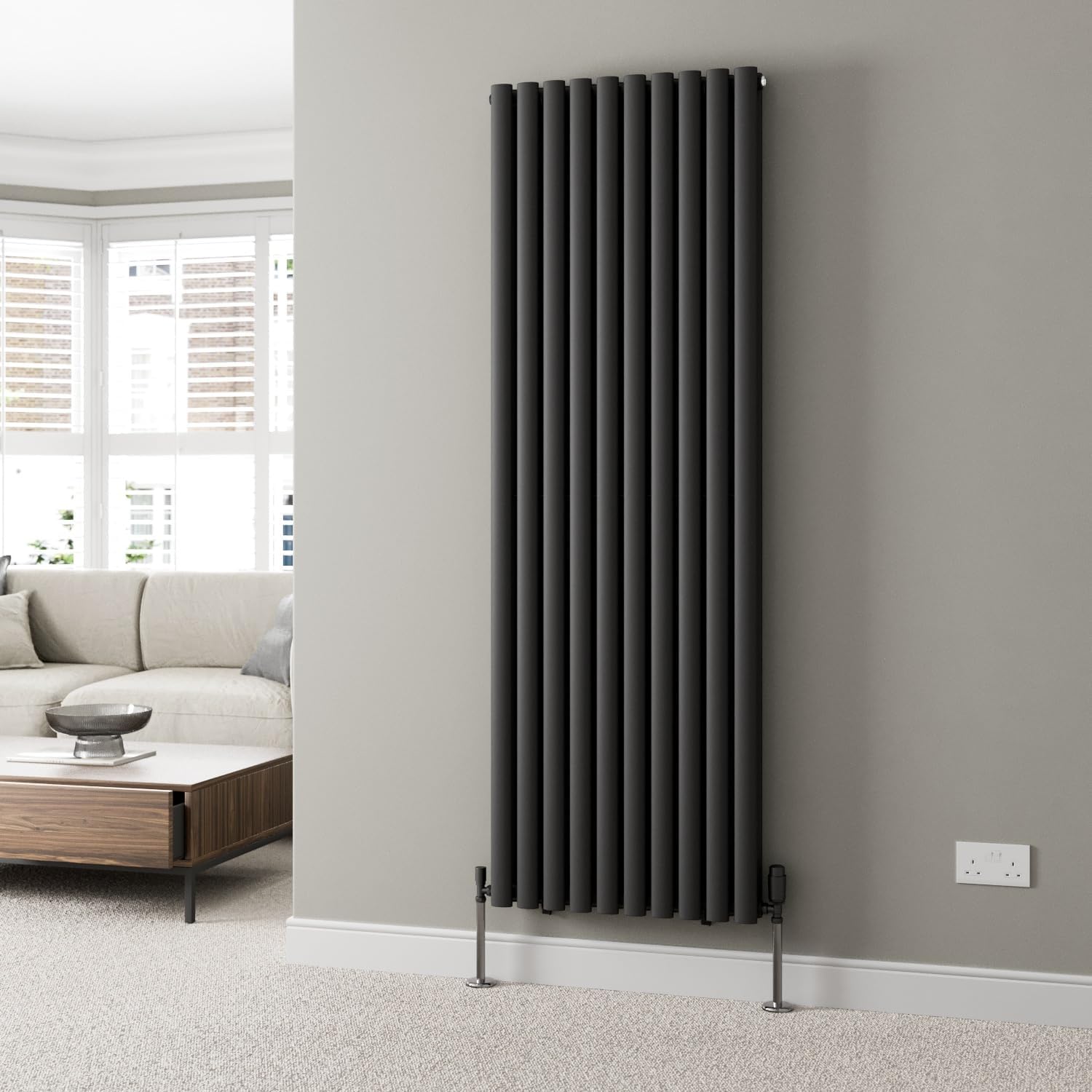 DuraTherm® 600 x 600mm Anthracite Horizontal Designer Radiator Double Column Oval Tube Modern Central Heating Panel Bathroom Radiators.