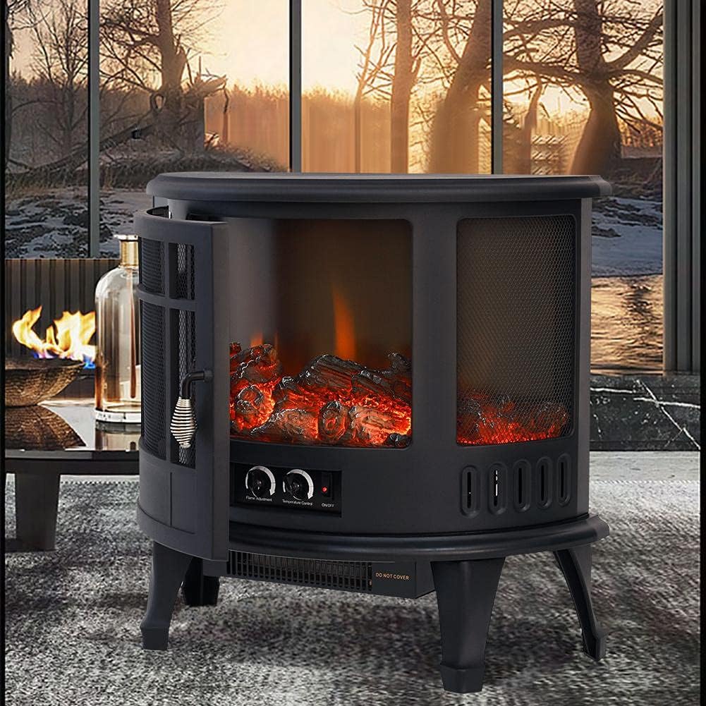 INMOZATA Electric Fire Stove Heater with Realistic LED Log Fire Flame Effect, Adjustable Thermostat, Flame Dimmer, Overheat Protection, 1800W.