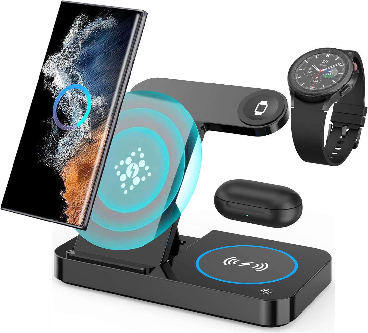 Wireless Charging Station for Samsung Android Multiple Devices 3 in 1 Foldable fast wireless Charger Stand for Phone Galaxy Z Flip 5/4 Z Fold 5/4/ S24 S23 S22 S20 Ultra, Galaxy Watch 6/5/4 Galaxy Buds.