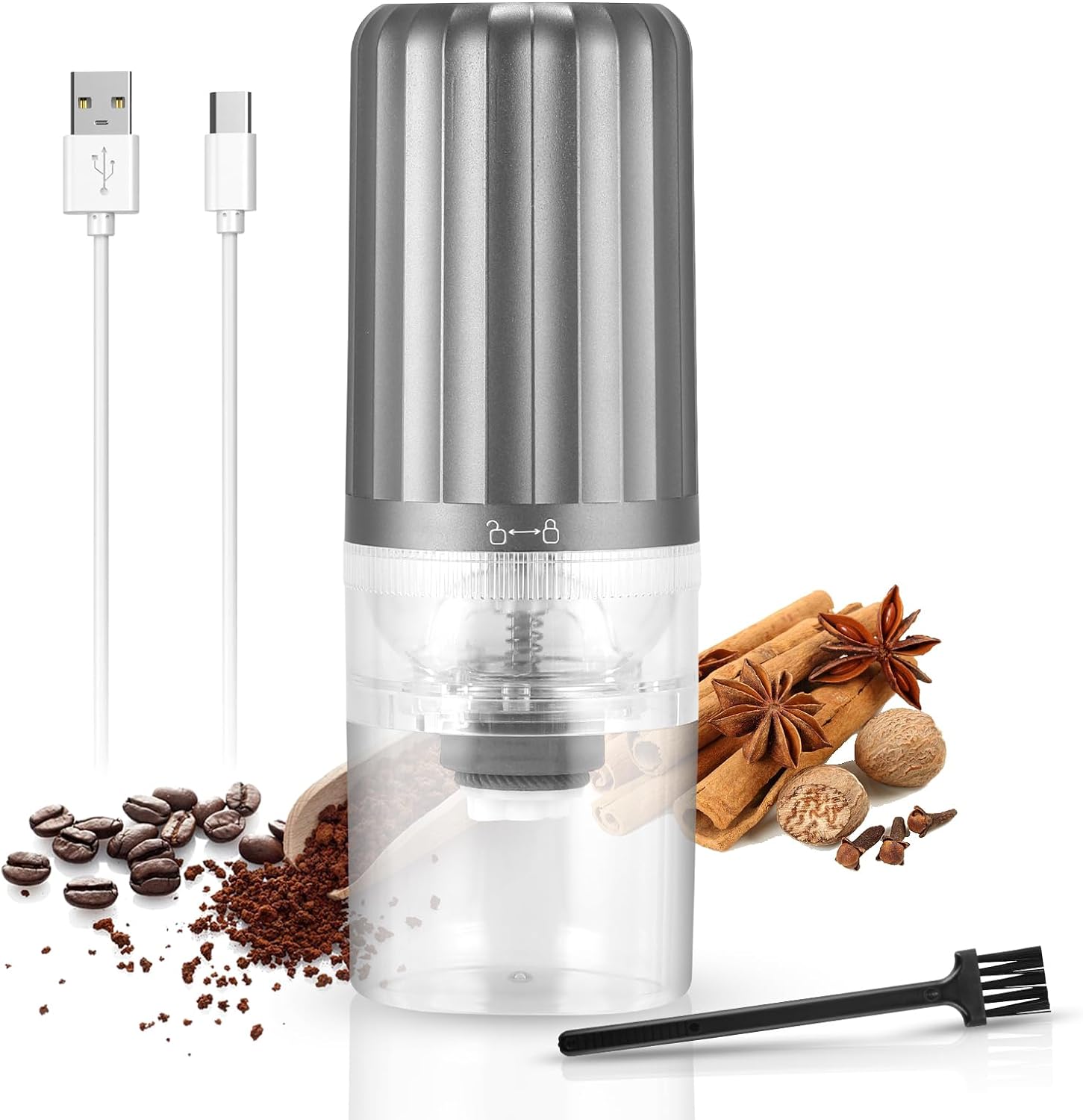 Coffee Grinder Electric, Portable Rechargeable Small Coffee Bean Grinder, Mini Coffee Grinder with Thickness Adjustment Grinding, Wireless Removable Adjustable Grinder Machine for Beans, Nuts, Grains.