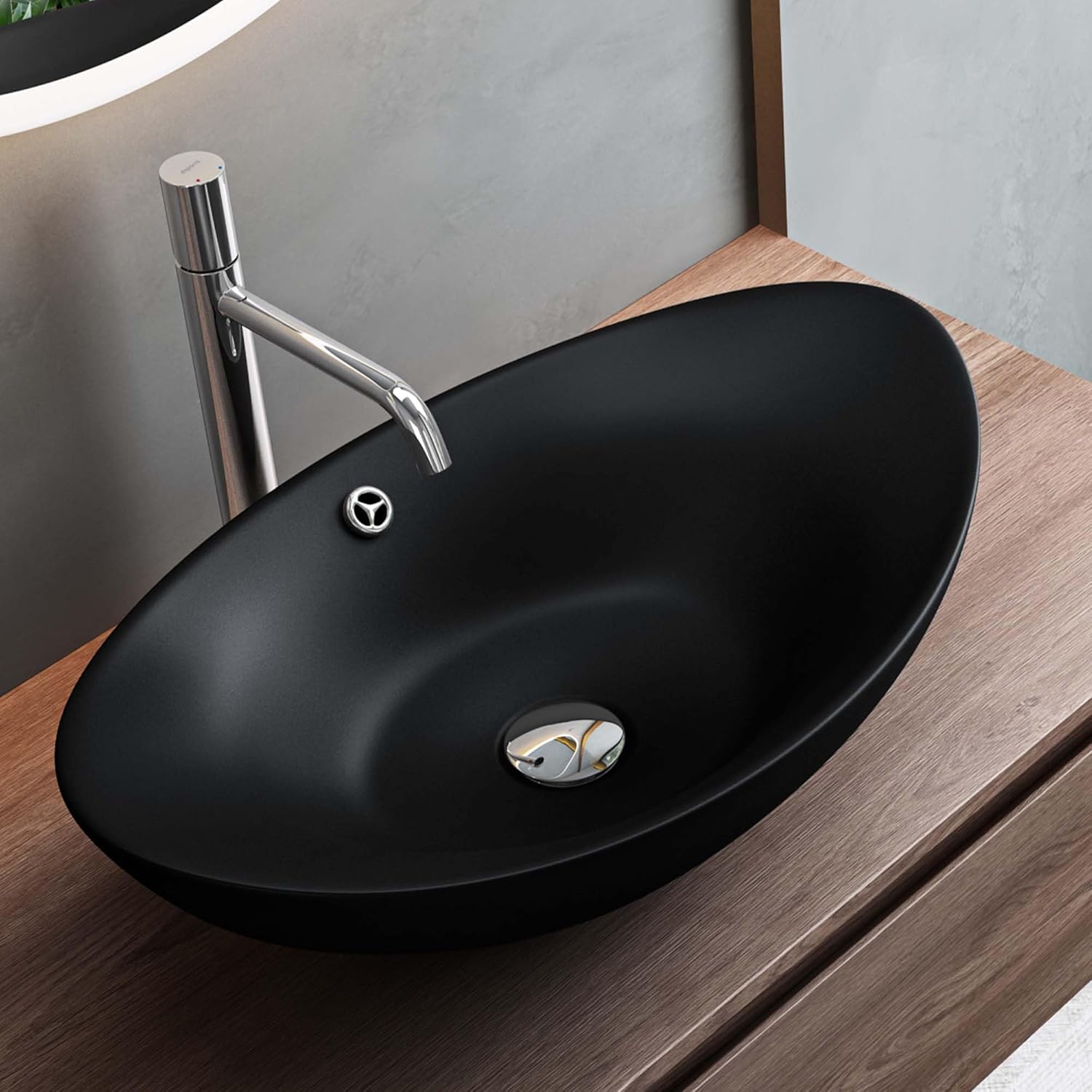 Mai & Mai Countertop Washbasin Made of Ceramic 59x38×19cm Bright White Bathroom Sink with Nano-Coating Br818.