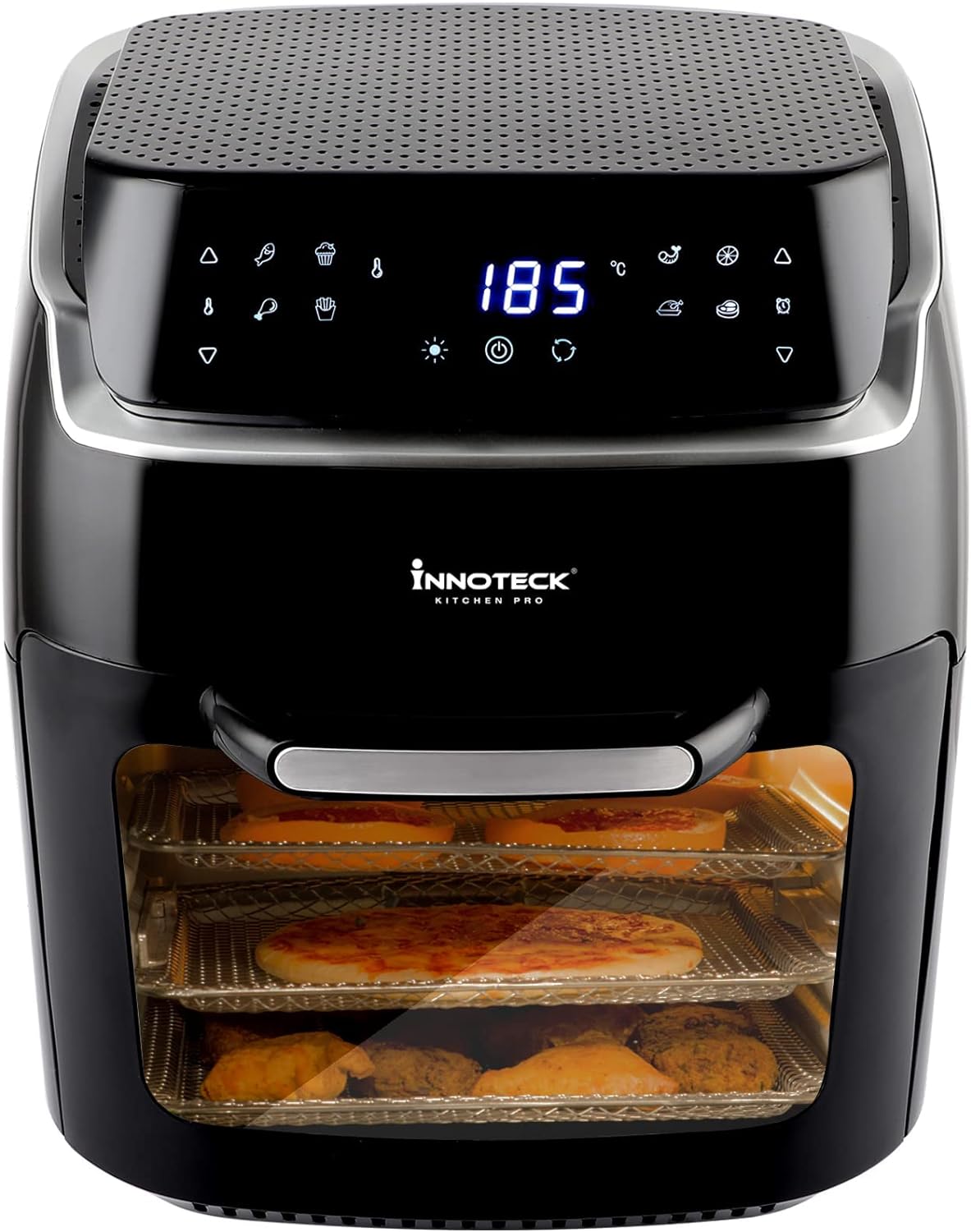 Innoteck 12L Digital Air Fryer Oven with Rotisserie Smart Cooker for Air Frying Roast Dehydrate Fry Bake Reheat Kitchen Pro – Multifunctional - Black & Silver - DS-5127.