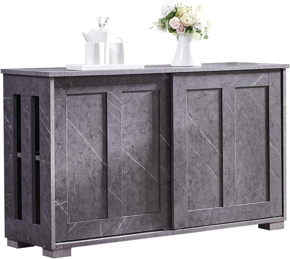 NICEME Sideboard for Living Room, Storage Cupboard for Kitchen, Hallway Side Storage Cabinet with Sliding Door (Marble Texture Grey) (S-1).