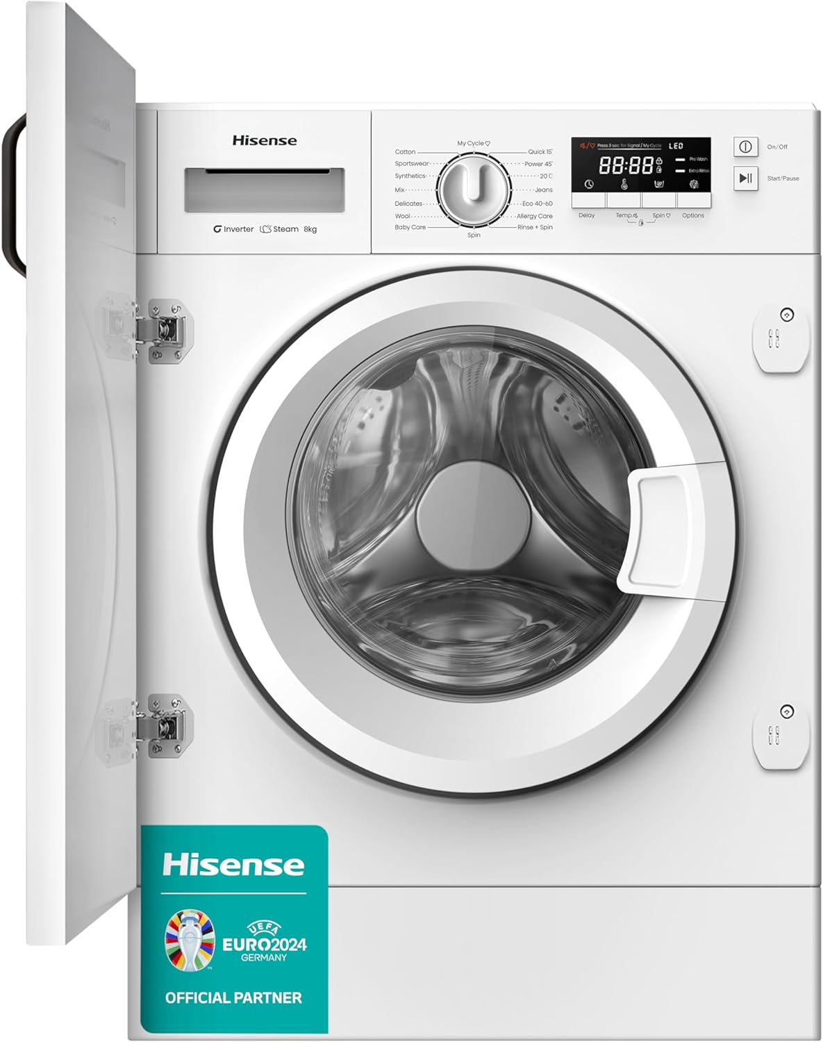 Hisense 3 Series WF3M841BWI Intergrated 8 KG Front Load Washing Machine - Durable Inverter | Quick Wash Baby Care | Wool - 14 Washing Programs 1400 RPM White- Energy Rating A.