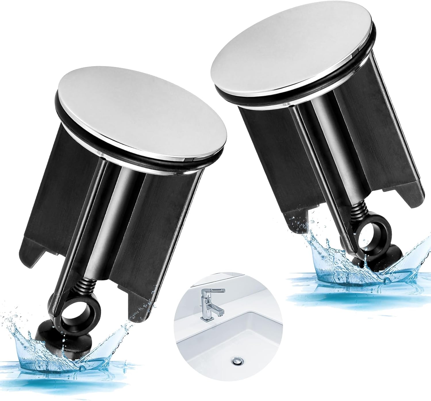 Kssvzz 2Pcs Pop Up Sink Plug Replacement 40mm, Universal Basin Plug Pop Up, Bath Plug Brass Height Adjustable 66mm-83mm for Bathroom Kitchen Sinks.