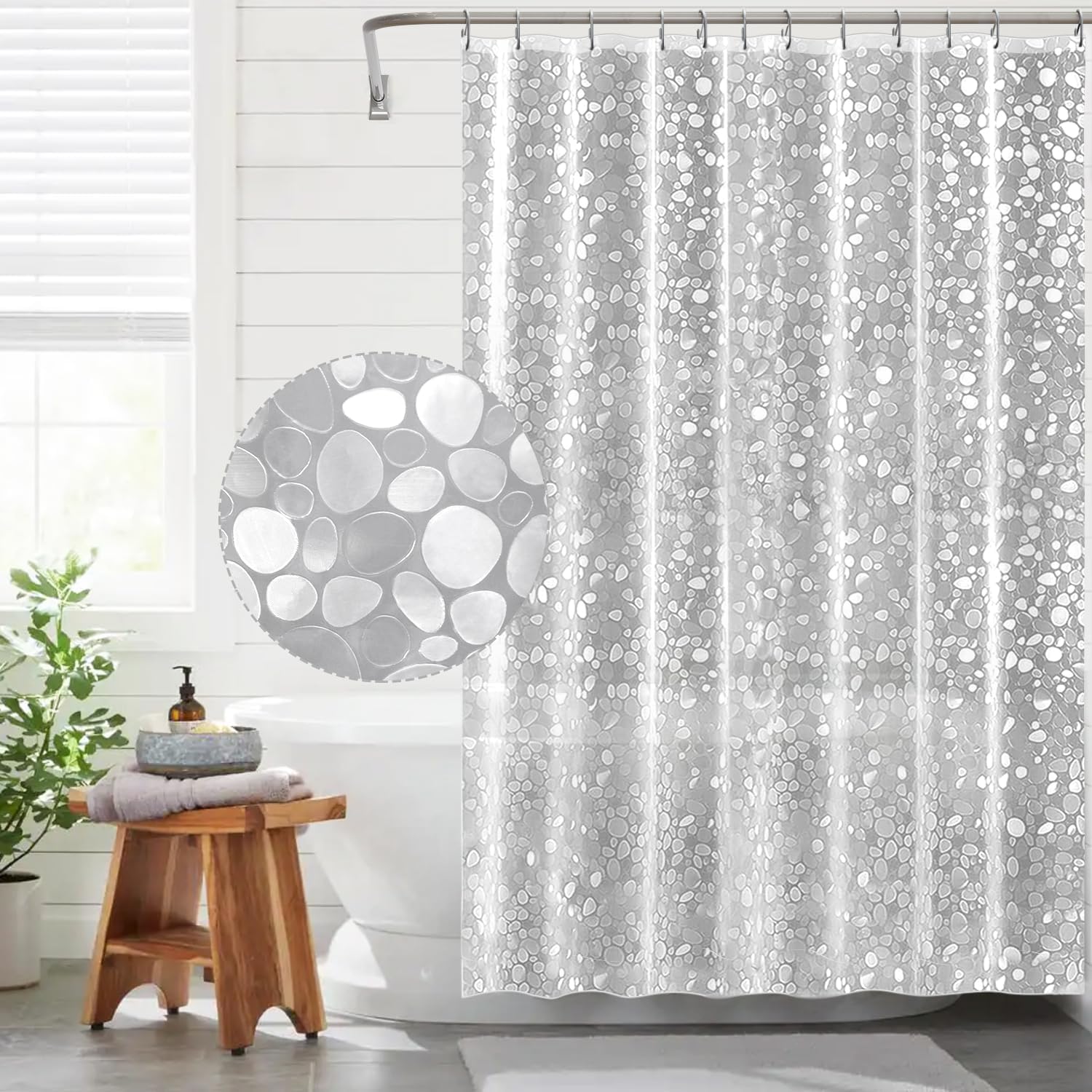 Funria Shower Curtain Beige Bathroom Curtains Waterproof Semi Transparent Wet Room Bath Curtains with Hooks Bathroom Accessories Long Shower Curtain 180 x 200CM Spliced Beige.