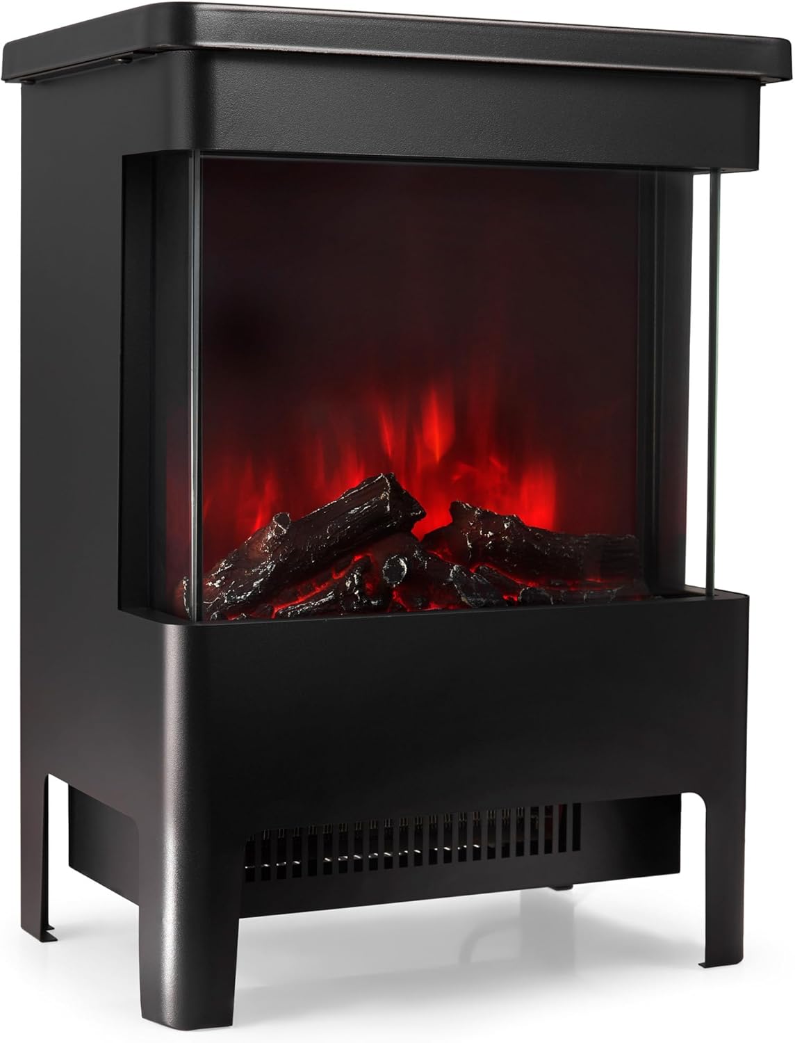 VonHaus Electric Stove Heater 1900W – Electric Fireplace – Indoor Log/Wood Burner Effect, Freestanding Fire, Portable, LED Flame, Adjustable Thermostat, Glass Panel, Black – 2 Year Warranty.