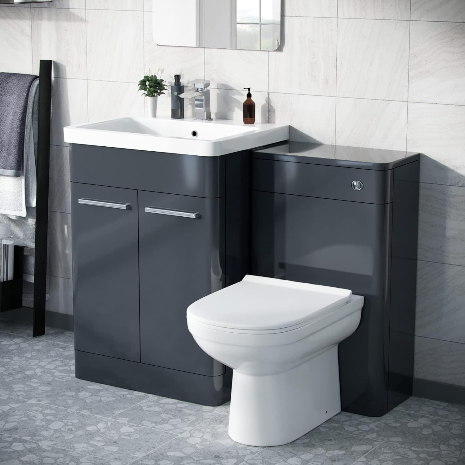 Nes Home Afern 1100mm Vanity Basin Unit, WC Unit & Elso Back to Wall Toilet Anthracite.