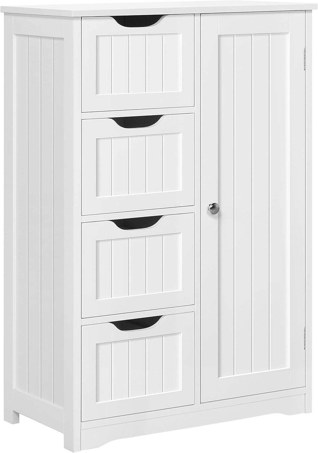 Yaheetech Bathroom Floor Cabinet Cupboard Free Standing Wooden Cabinet Storage Unit with 4 Drawers & 1 Door, Adjustable Shelf, White.