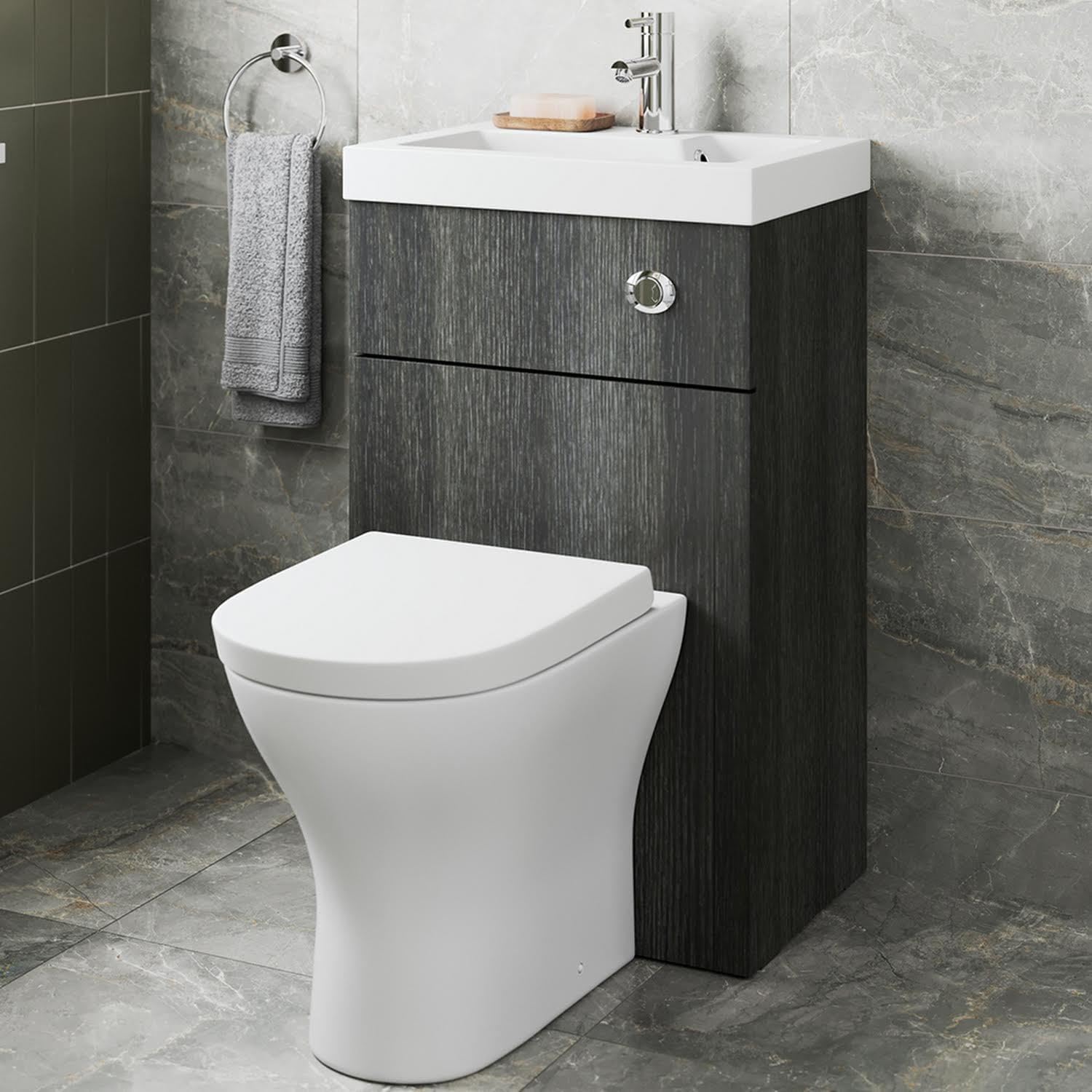 ARTIS® 2 in 1 Toilet Basin Combi Unit Back to Wall BTW Charcoal Grey Space Saving 500mm.