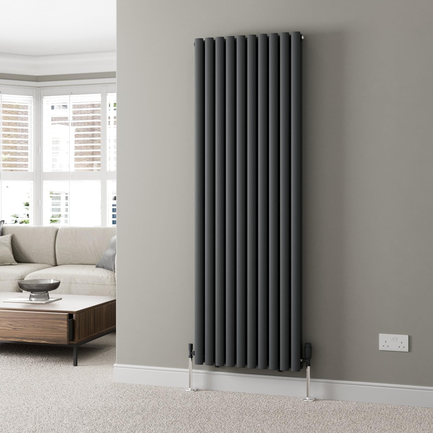 DuraTherm® 600 x 600mm Anthracite Horizontal Designer Radiator Double Column Oval Tube Modern Central Heating Panel Bathroom Radiators.