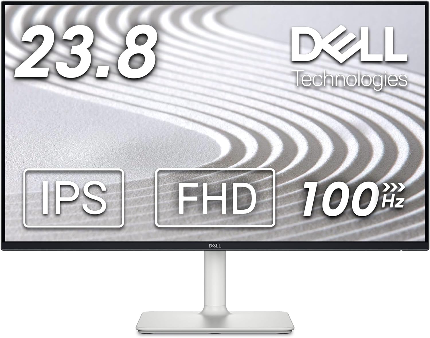 Dell S2425H 24 Inch Full HD (1920x1080) Monitor, 100Hz, IPS, 4ms, 99% sRGB, Built-in Speakers, Ultrathin Bezel, 2x HDMI, 3 Year Warranty, White.